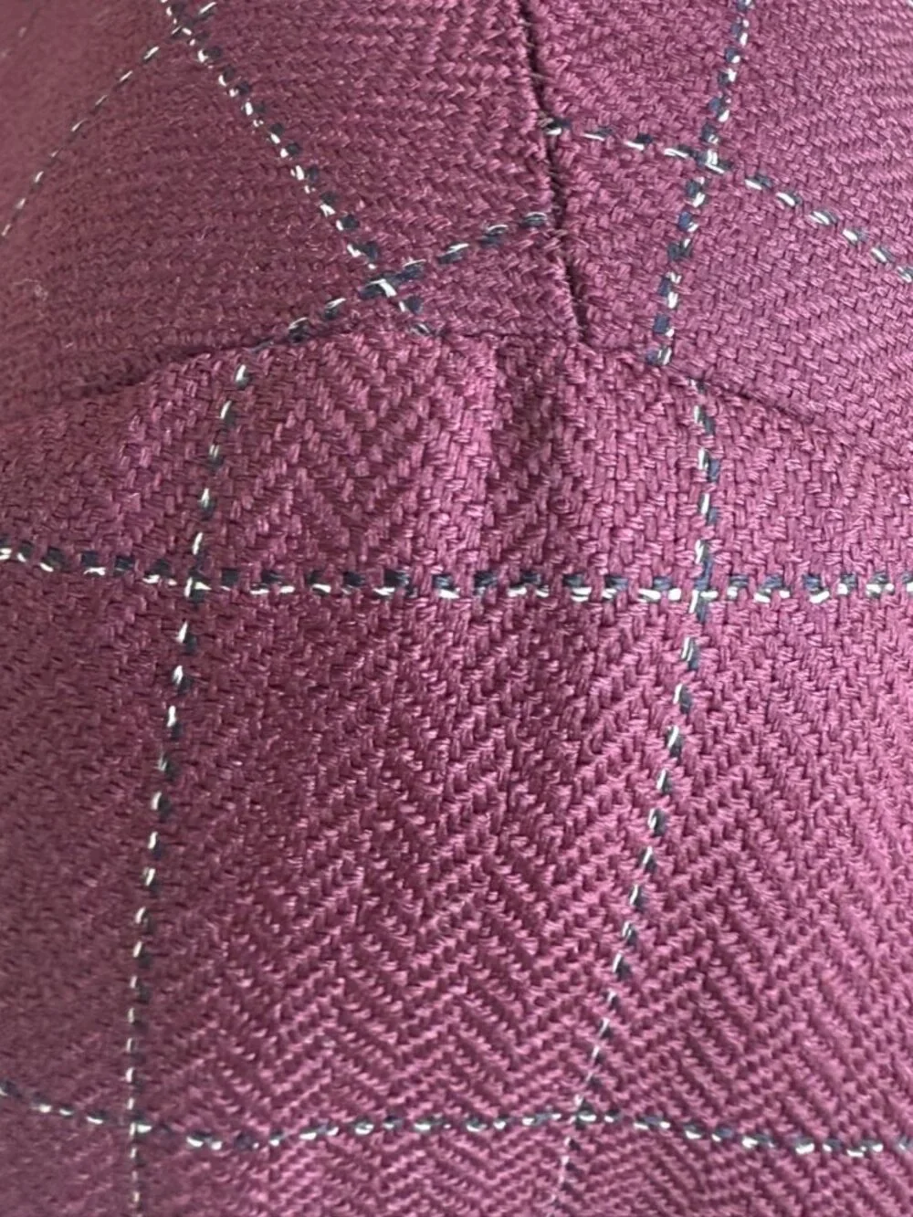 Vintage Bespoke Burgundy Windowpane Wool Sport Coat Blazer Men's 46R Hand Tailor